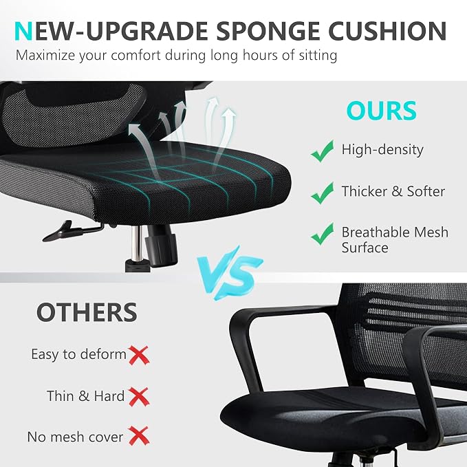 balmstar Office Chair Desk Chair, Ergonomic Mesh Computer Chair with 90-130° Recline & 360° Smooth-Rolling Casters, Adjustable Lumbar Support Task Chair, Comfortable for Women, Teens(A-All Black)