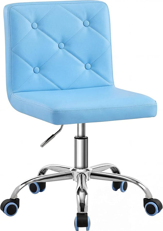 VECELO PU Leather Mid-Back Armless Vanity Chair Adjustable Height 360° Rolling Swivel for Home Office Work