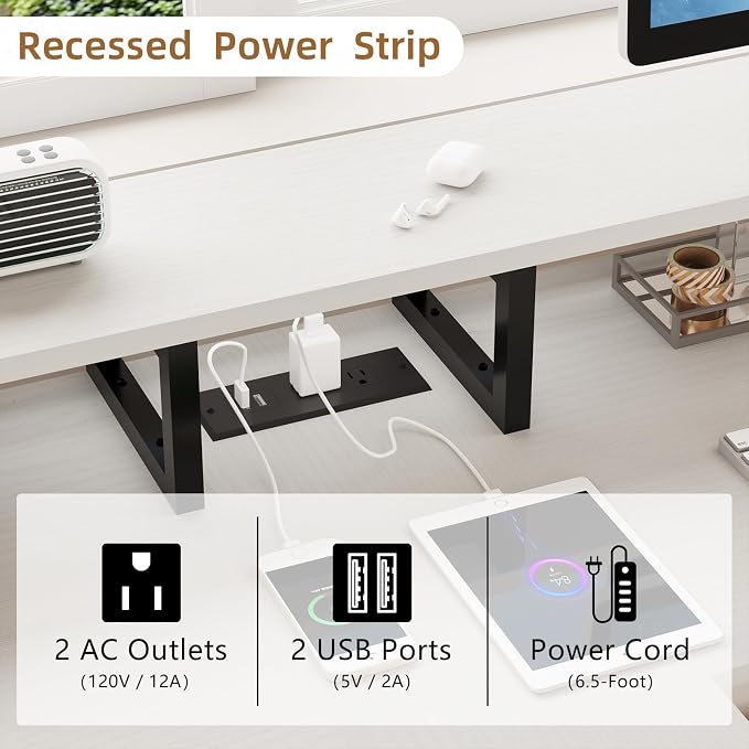 Mexin Double Desk for Two People - 83.7 Inch 2 Person Desk with Storage Shelves and Power Outlets, Home Office Desk with Monitor Stand, Long Gaming Desk, Large Workstation, White
