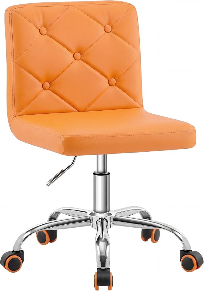 VECELO PU Leather Mid-Back Armless Vanity Chair Adjustable Height 360° Rolling Swivel for Home Office Work