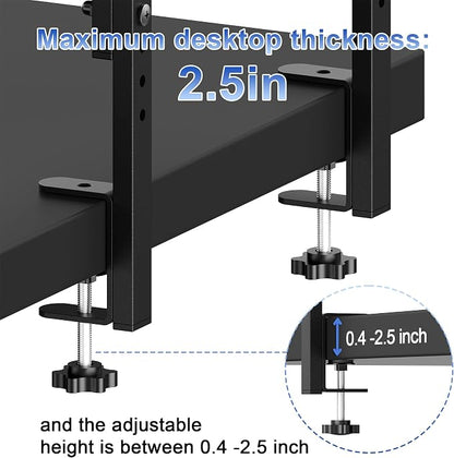 2-Tier Desk Shelf, Expandable Under Desk Storage, Clamp on Desk Shelf, Desktop Accessories for Offices, Study Rooms, and Game Rooms (Wood)