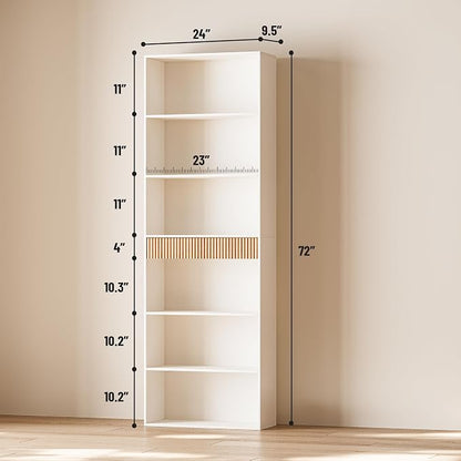 INNOD 72" Tall Bookshelf with Storage, 7-Tier Bookcase Fluted with Drawer, Display Book Shelf Book Organizer with Anti-tip Device, Home Decor Wood Furniture for Bedroom, Living Room and Office, White