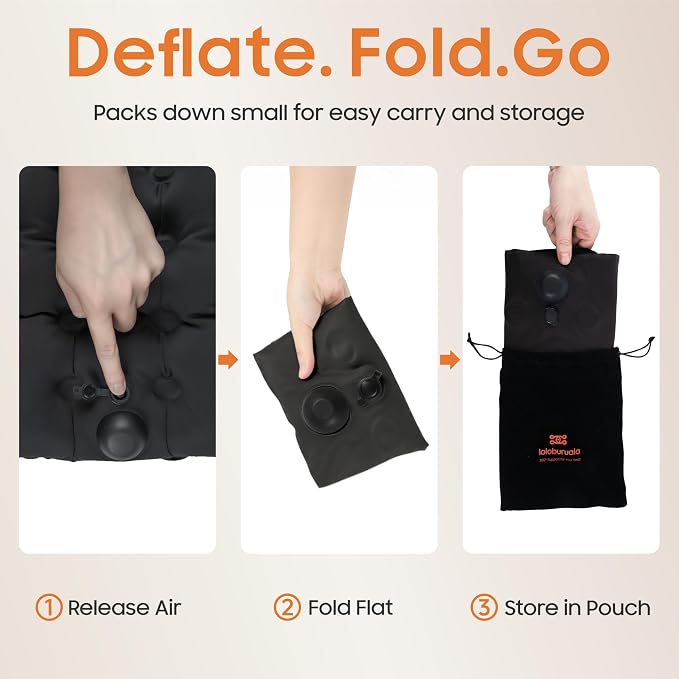 Lumbar Support Pillow, Inflatable Seat Cushion, Lightweight Car Back Cushion, Portable Chair Seat & Back Cushions for Office, Outdoor, Flight, Workplace, Black Stadium Cushions with TPU