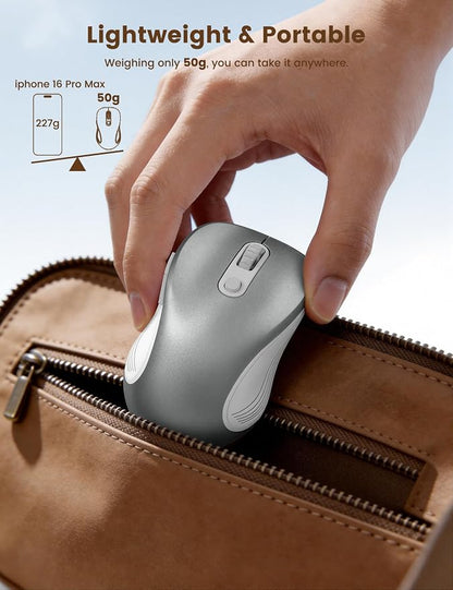 WisFox 2.4G Wireless Mouse for Laptop, Ergonomic Computer Mouse with USB Receiver and Type-C Adapter, 3 Adjustable Levels DPI, 6 Button Cordless Wireless Mice (Silver)