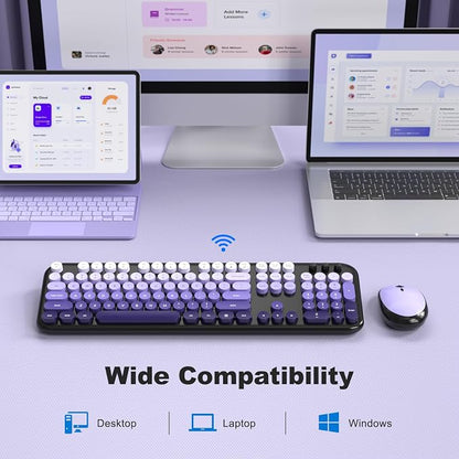MOFII Wireless Keyboard and Mouse Combo,2.4G Typewriter Keyboard Quiet Mice | Retro Full Size Computer Keyboards,Cute Mouse,USB Dongle Plug and Play, for PC,Laptop,Desktop,Windows (Black Purple Gradient)