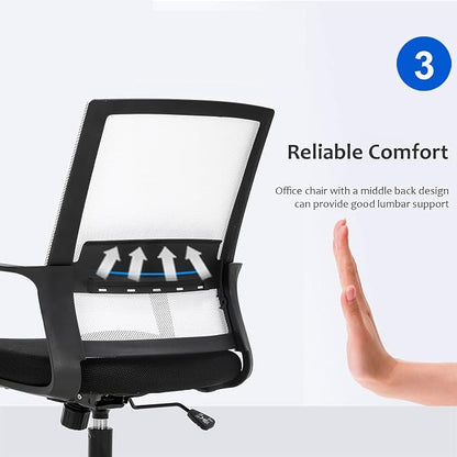 Office Chair Ergonomic Desk Task Chair Mesh Computer Chair Mid-Back Mesh Home Office Swivel Chair Modern Executive Chair with Wheels Armrests Lumbar Support(White)
