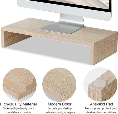 TEAMIX 20 Inch Wood Monitor Stand Riser, Wooden Desktop Stand for PC/TV/Laptop/Printer, Cozy Monitor Riser with Storage, Computer Stand Space-Saving