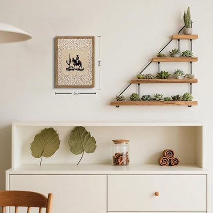 Western Cowboy Wall Art - Framed Canvas Cactus Poster for Living Room & Entryway, Vintage Horse Silhouette in Wood Frame, Rustic Floral Border Print, Farmhouse Decor 12x16 inch