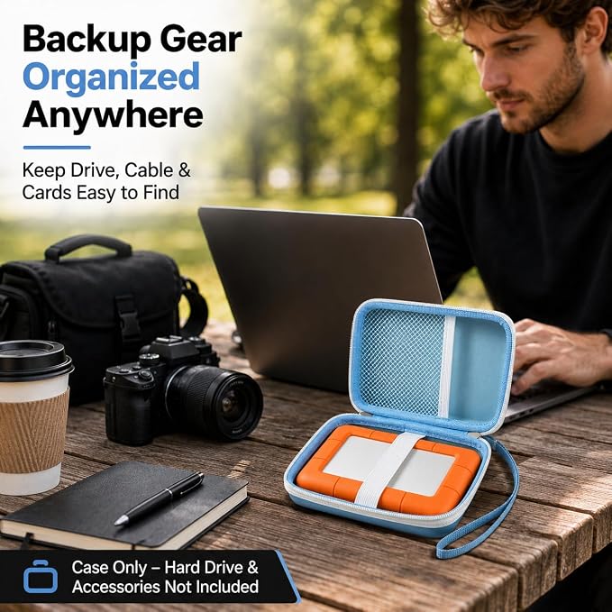 Case Compatible with LaCie Rugged Mini 1TB/ 2TB/ 4TB/ 5TB External Hard Drive Portable HDD, Storage Holder for Hard Drives for Mac and PC Computer & USB 3.0 2.0 Cable SD Cards (Blue)