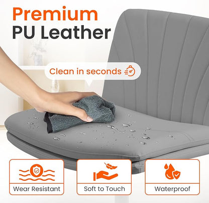 Orange Factory Criss Cross Chair with Wheels Comfy Wide Vanity Desk Chair Dual Base Leather Armless Adjustable Swivel for Home Computer Task (Grey Pu, Faux Leather)