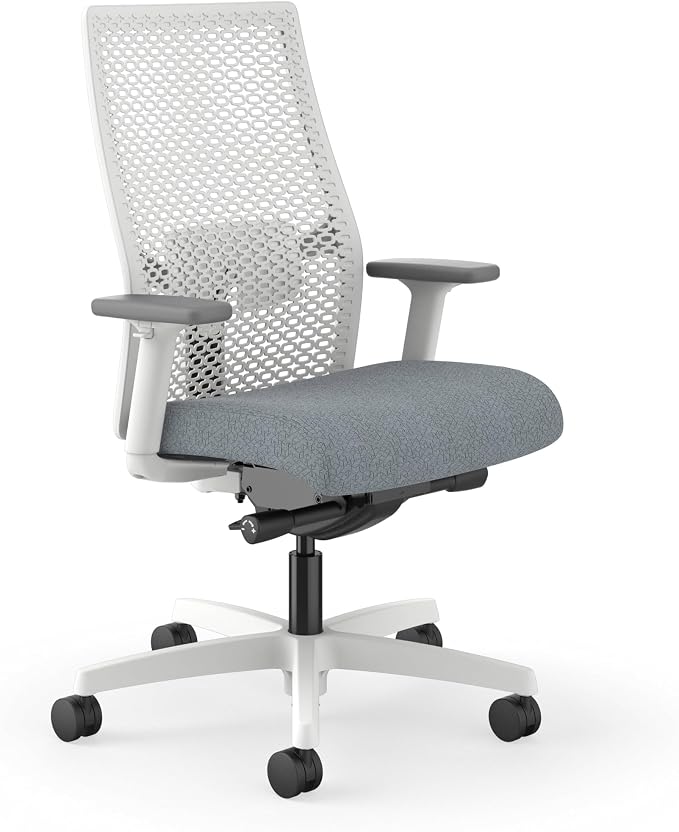 HON Ignition 2.0 ReActiv Ergonomic Office Chair, Mesh Desk Chair with Lumbar Support, Advanced Synchro‑Tilt, Height and Width Adjustable Arms, Swivel Wheels, White Frame, White