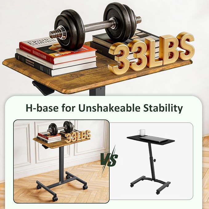 Adjustable Height Mobile Standing Desk with Lockable Casters, Rolling Sit Stand Laptop Computer Desk, Portable Compact Workstation for Home Office Dorm, Brown