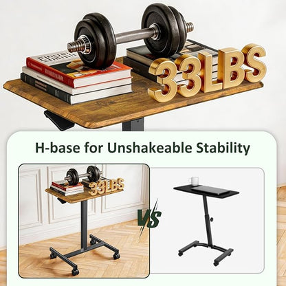 Adjustable Height Mobile Standing Desk with Lockable Casters, Rolling Sit Stand Laptop Computer Desk, Portable Compact Workstation for Home Office Dorm, Brown