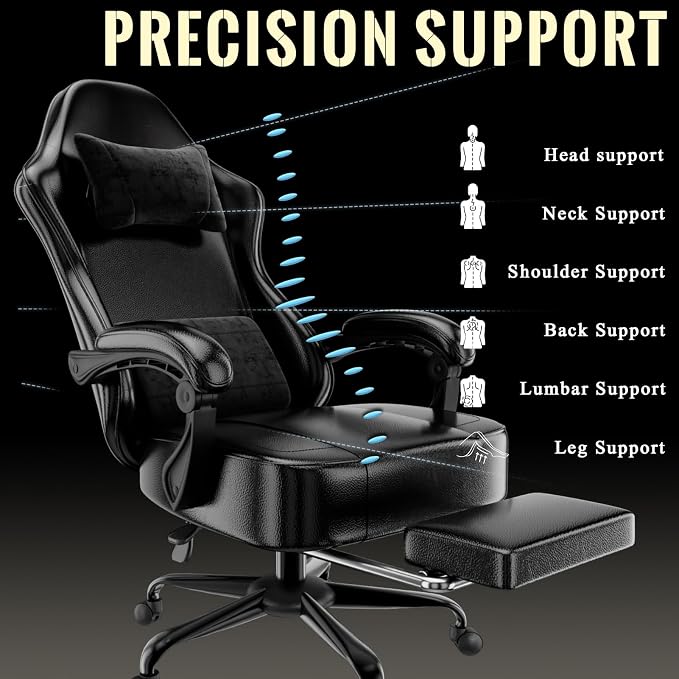 Video Game Chair for Adults, Massage Gaming Chair with Footrest, Adjustable Lumbar Pillow Gamer Chair for Kids, Comfortable Computer Chair with Leg Rest