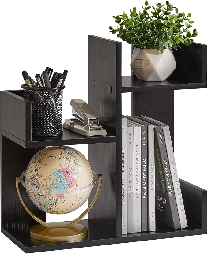 Aibiju Book Organizer for Desk, Cute Desk Top Organizing, Tree Bookshelf Unique Nursery Bookcase, Book Ends for Desk, Book Holder for Shelf Black YD-DSR002B