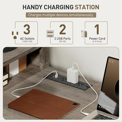 RALGEND 2 Pack Farmhouse 69" Executive L Shaped Desk with Drawer, Home Office Desk with Charging Station, Corner Computer Desk with Monitor Stand,Drawer,Storage Cabinet, Greige