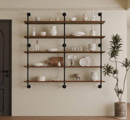 HDDFER Industrial Pipe Shelf Shelving Bookcase, Wall Mounted Rustic Bookshelf 60 Inch, Floating Bookshelves for Wall,Retro Wood Metal Pipe Industrial Shelves for Living Room