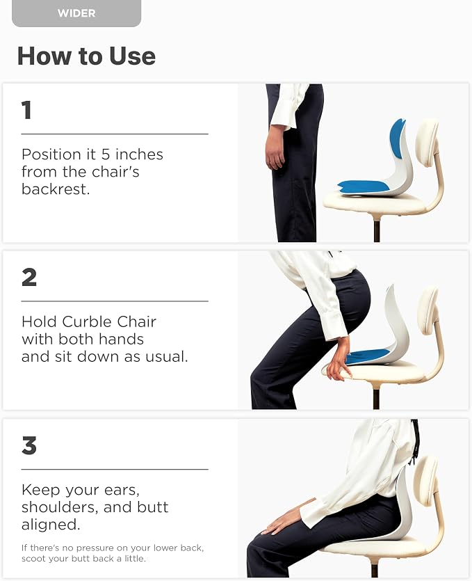 curble Wider – Ergonomic Desk Chair Seat Cushion, Everyday Passive Posture Trainer for Work from Home, Office & Car, Breathable Lumbar Support