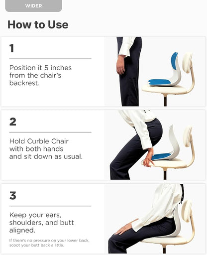 curble Wider – Ergonomic Desk Chair Seat Cushion, Everyday Passive Posture Trainer for Work from Home, Office & Car, Breathable Lumbar Support