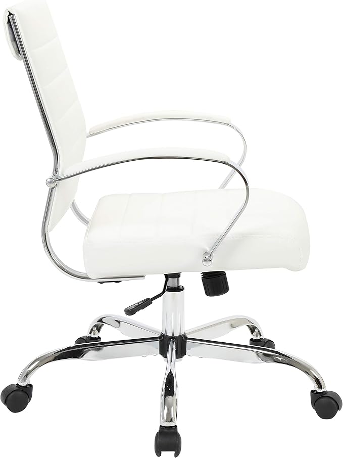 LeisureMod Benmar Leather Office Desk Chair, Mid-Back Ergonomic Swivel Chair with Lumbar Support, Adjustable Height, Tilt Lock, Cushioned Seat & Back, Home Office Task Chair (White, Single)