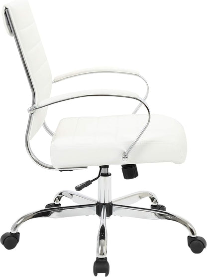 LeisureMod Benmar Leather Office Desk Chair, Mid-Back Ergonomic Swivel Chair with Lumbar Support, Adjustable Height, Tilt Lock, Cushioned Seat & Back, Home Office Task Chair (White, Set of 4)