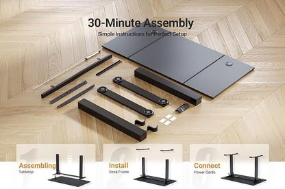 INNOVAR Electric Standing Desk, Adjustable Height Stand up Desks, 48 x 24 Inches Sit Stand up Desk for Home Office Computing, 3-Preset Memory Height Ergonomic Rising Desks, Deep Dark
