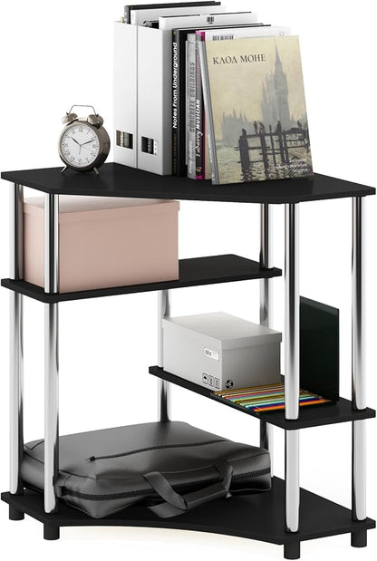 Furinno TURN-N-TUBE Desk, Corner Gaming Desk with Storage Shelves, Corner Computer Desk, Office Desk for Home Office, Bedroom, Americano/Stainless Steel Tubes