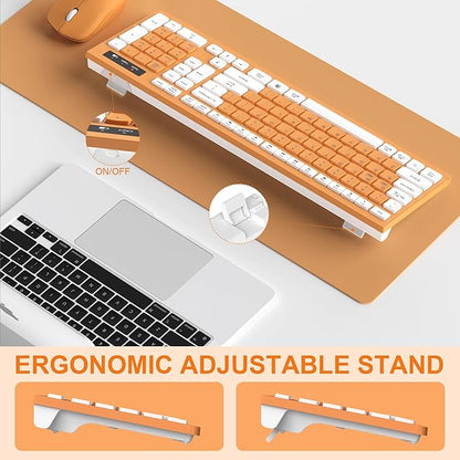 Wireless Keyboard and Mouse Combo, Reccazr 2.4G Full-Sized Keyboard and Mouse Cordless, 3 DPI Adjustable Mouse, Dual-System Keyboard for Computer/Laptop/Windows/Mac (Orange-A)