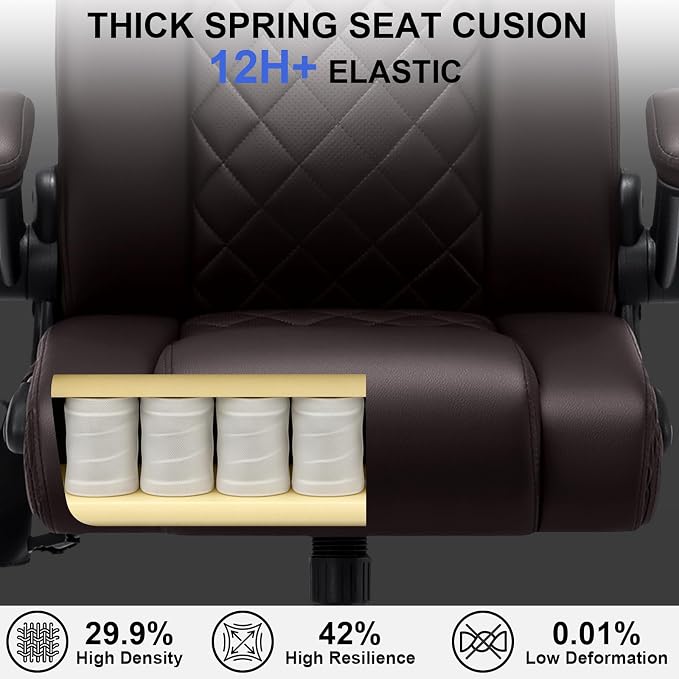 HOFFREE Executive Office Chair Ergonomic Computer Chair Comfy with Adjustable Lumbar Support and Headrest Swivel Rolling Office Chair with Flip-up Arms for Work,Study(Coffee)