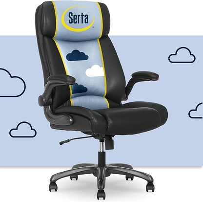 Serta Torrington Big & Tall Office Chair, with Flip-Up Padded Armrests, Ultra-Comfortable ComfortCoils Seat Cushion Technology, Modern Executive Premium PU Desk Chair, Black