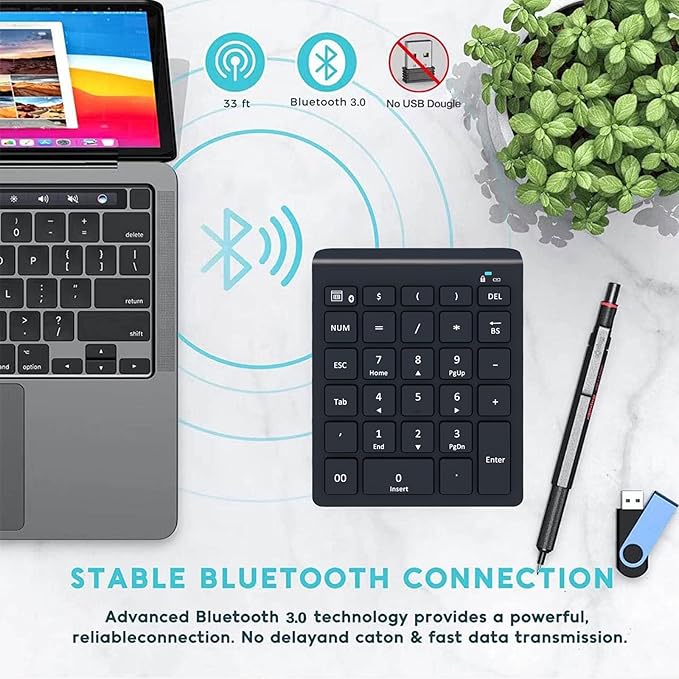 Lekvey Bluetooth Number Pad for Laptop, Wireless Numeric keypad, 28 Keys Numpad Number Keypad Bluetooth 10 Keys Number Pad for Laptop, MacBook Air/Pro, iMac, Surface Pro, etc