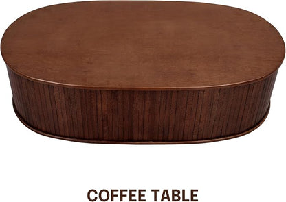 NTC Stream Coffee Table, Modern Oval Wooden Center Table with Vertical Groove Design, Stylish Living Room Decor, Contemporary Minimalist Style for Home and Office, Easy Assembly - Dark Walnut
