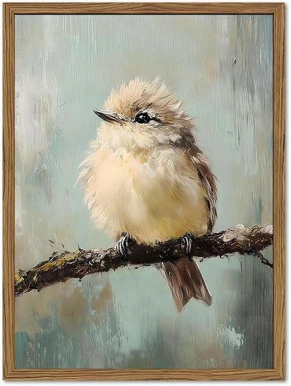 Framed Vintage Bird Wall Art, Small Bird Rustic Wall Decor Pictures, Unique Animal Canvas Art Prints Farmhouse Cottagecore Paintings for Kid's Room Bathroom Bedroom Kitchen Living Room 12x16 In