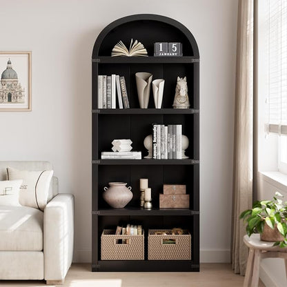 GarveeHome Bookcase 5 Shelf Arched Bookshelf 71.65 in Tall Bookcase Farmhouse Display Storage Rack Wooden Bookshelves for Home Office, Living Room