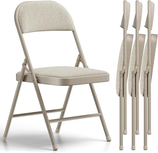 4 Pack Folding Chairs, Fabric Padded Folding Dining Chairs with Cushion Seat & Back, Indoor Outdoor Folding Chair Set for Home Office, Parties, Events, Wedding, Extra Guest Seating