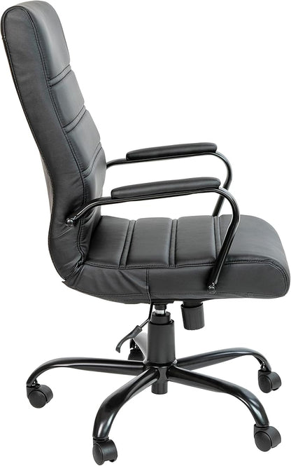 EMMA + OLIVER Faux Leather High-Back Swivel Home Office Desk Chair with Wheels, Padded Seat, and Armrests, Adjustable Height Multipurpose Office Chair, Black