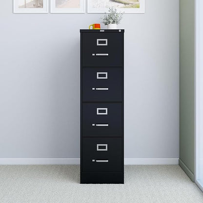 Staples 4-Drawer Vertical File Cabinet, Letter Size Documents, Lockable, 25" D x 15" W x 51.97" H, Black