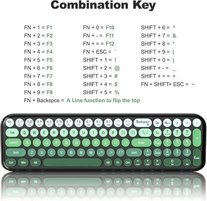 Wireless Keyboard and Mouse Combo, Meidosa 2.4GHz Colorful Full-Size Retro Typewriter Keyboard with Cat Shape 3 Level Adjustable Optical Mouse for PC/Desktop/Laptop/Windows (Black Green)