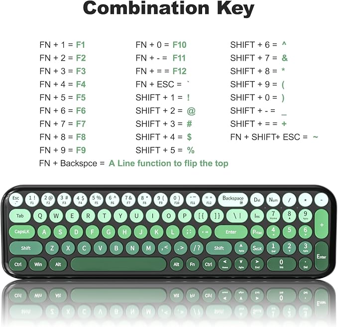 MOFII Wireless Keyboard and Mouse Combo, Full Size 2.4G Retro Round Computer Keyboard and Mouse Set, Plug and Play, for Windows, Computer, Desktop, PC, Notebook - (Green Gradient)