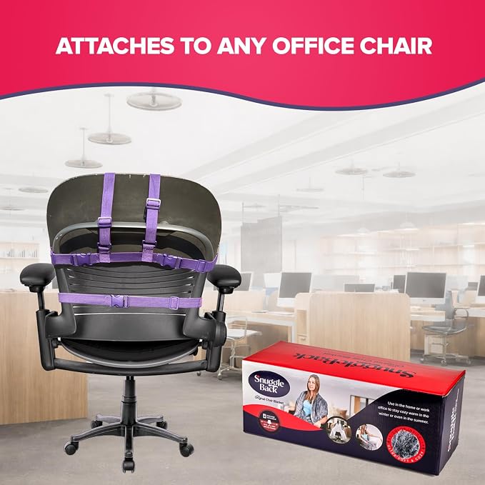 The Original Office Chair Blanket by SnuggleBack; Cozy Comfy Office Desk Chair Wrap Attaches for Hands-Free Warmth. Stay Warm In The Winter or Summer. (Blue Pattern Fleece)