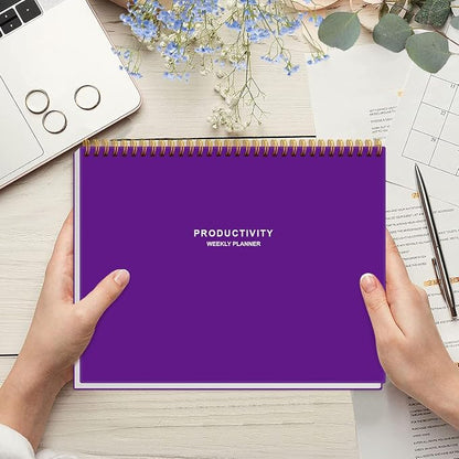Weekly Productivity Planner - 8.5" x 11" Dashboard Desk Notepad Has 6 Focus Areas to List Tasks for Goals, Projects, Clients, Academic or Meal-Organize Your Daily Work Efficiently, 54 Weeks, Purple