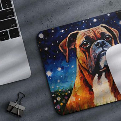 Starry Night Boxer Dog Mouse Pad for Computer Laptop Home Office Gaming Working Desk Desktop Accessories Non-Slip Rubber Mouse Pad for Dog Lovers (Boxer)