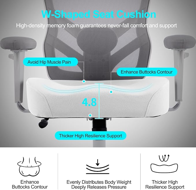 YFO Ergonomic Office Chair, Mesh Computer Desk Chair with Adjustable Back Lumbar Support and Armrests, Comfy Executive Rolling Swivel Task Chair for Home Office, Grey