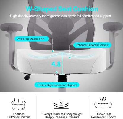 YFO Ergonomic Office Chair, Mesh Computer Desk Chair with Adjustable Back Lumbar Support and Armrests, Comfy Executive Rolling Swivel Task Chair for Home Office, Grey