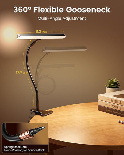 Glocusent 7W Horizontal Clip on Light, 57 LED Eye Caring Reading Light, 5 Brightness & 3 Colors with Amber Mode for Bedside Reading, 2.75" Clamp & 30Min Timer, USB Powered Clip on Lamp for Work, Craft