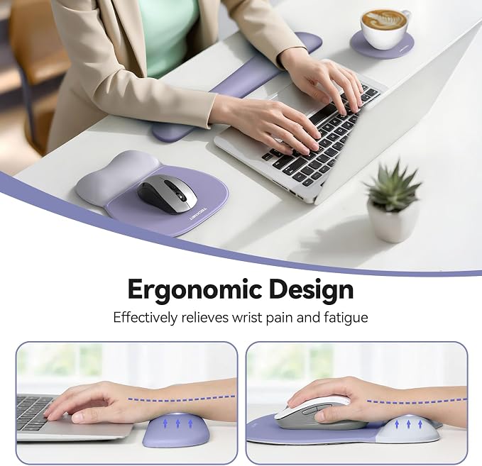 TECKNET Gel Mouse Pad with Wrist Rest, 3 in 1 Keyboard Wrist Rest for Pain Relief, Non-Slip PU Base & Easy Typing, Ergonomic Mousepad Set for Office & Home
