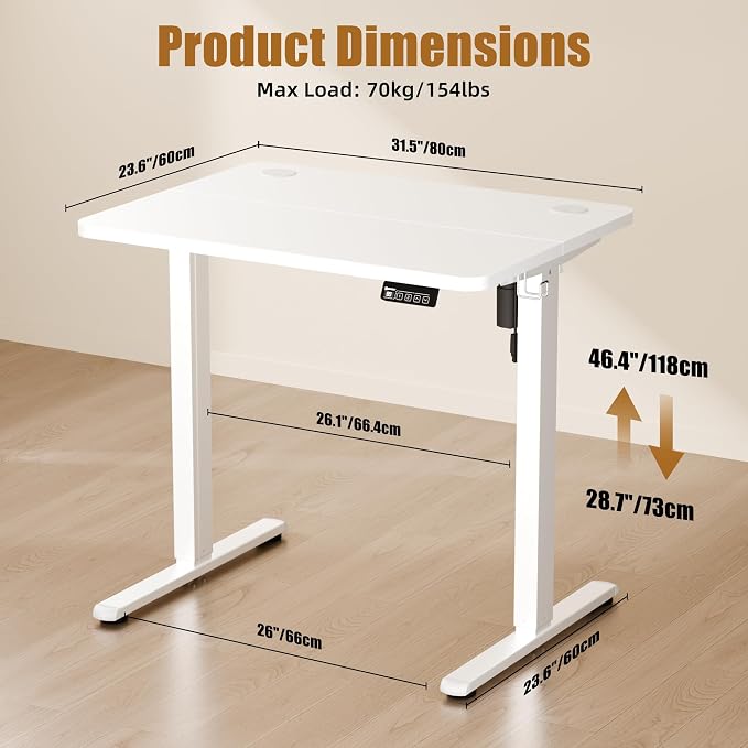 ERGOMAKER Electric Standing Desk, 31.5" x 23.6" Height Adjustable Sit Stand Desk with Splice Board for Home Office, Computer Desk Memory Preset (White Frame, White Desktop)