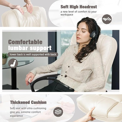 JUMMICO Executive Office Chair High Back Managerial Home Desk Chair, Adjustable Swivel Computer PU Leather Chair with Lumbar Support (Beige)