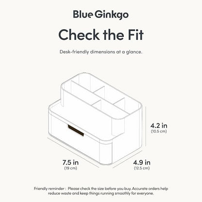 BLUE GINKGO Compact Desk Organizer – Small 5-Compartment, Half Drawer Storage – Pen Holder, Stationery Organizer for Desktop, Vanity, Shelf (Made in Korea, White)