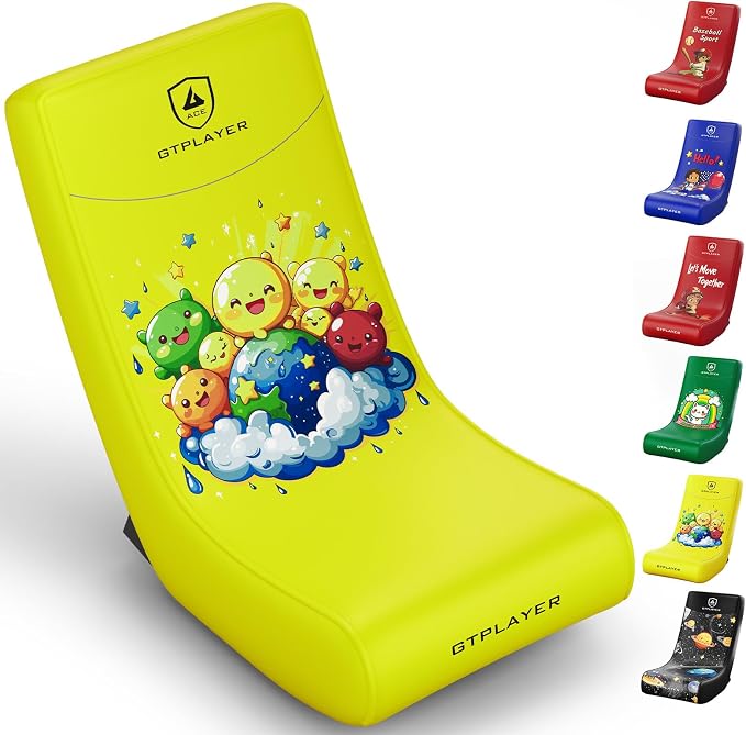 GTPLAYER Gaming Floor Rocking Chair – Rocker Floor Game Chair with Angle Limiter, Stylish Patterned Design, Comfortable Video Game Seat, Yellow Earth Pattern
